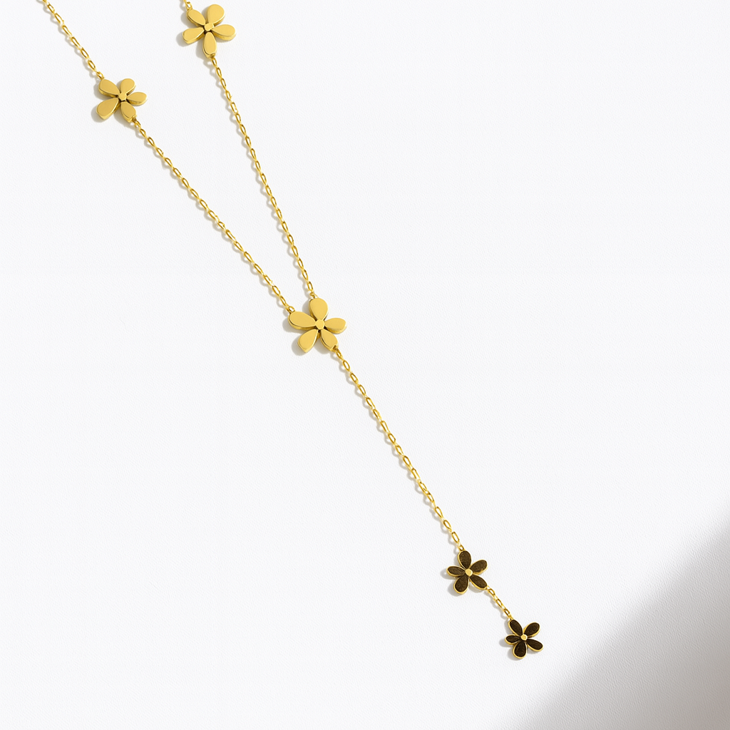 PetalDrape – Gold Floral Y-Necklace