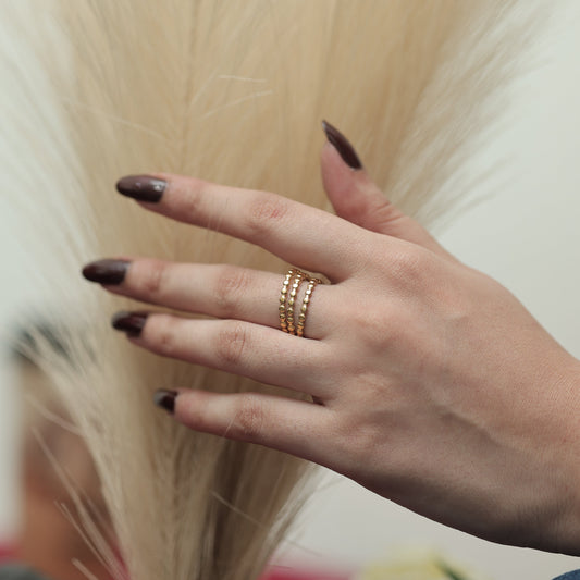 GleamBead Ring adjustable – Gold-Plated Anti-Tarnish Triple Band Ring