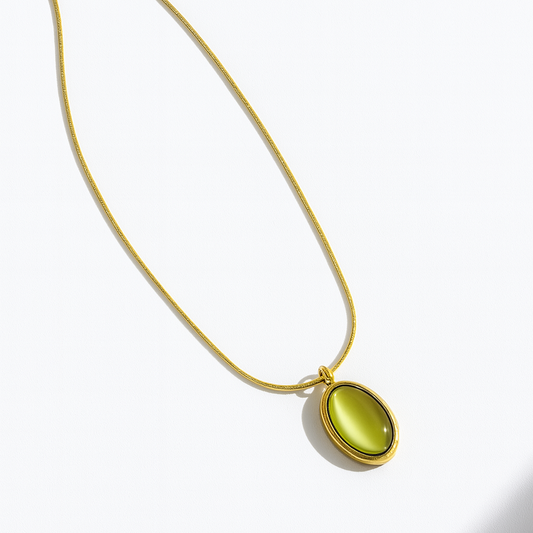Olive Drop – Minimal Green Stone Pendant Necklace