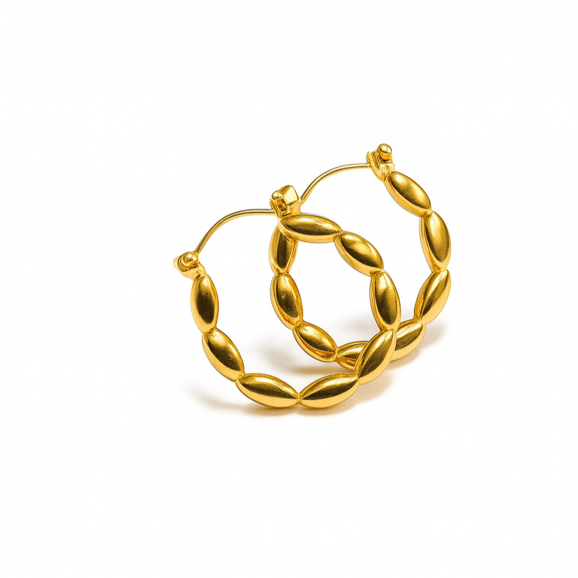 Golden Olive Hoops – Anti-Tarnish Textured Gold-Plated Earrings