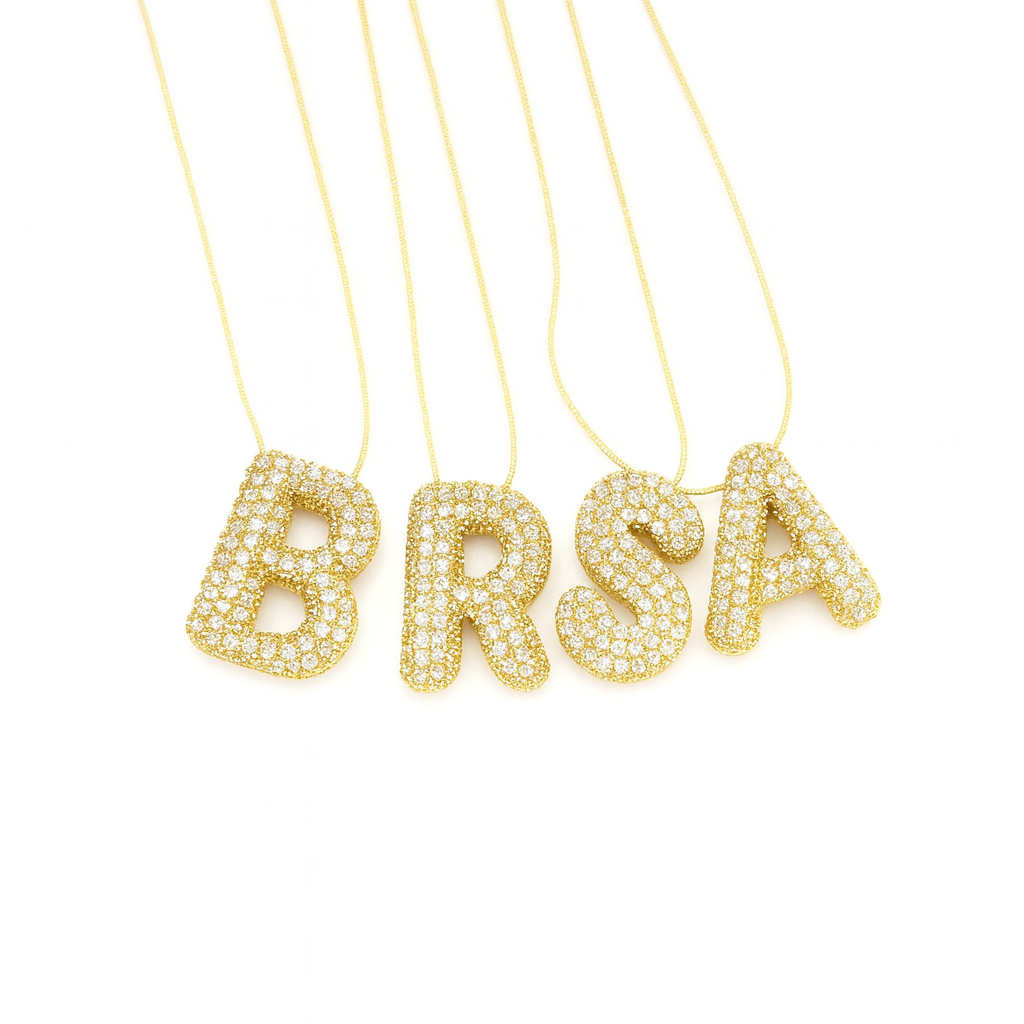 Bubble Initials Necklace – Gold-Plated Anti-Tarnish Crystal Letter Pendant