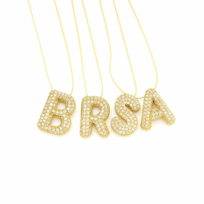 Bubble Initials Necklace – Gold-Plated Anti-Tarnish Crystal Letter Pendant