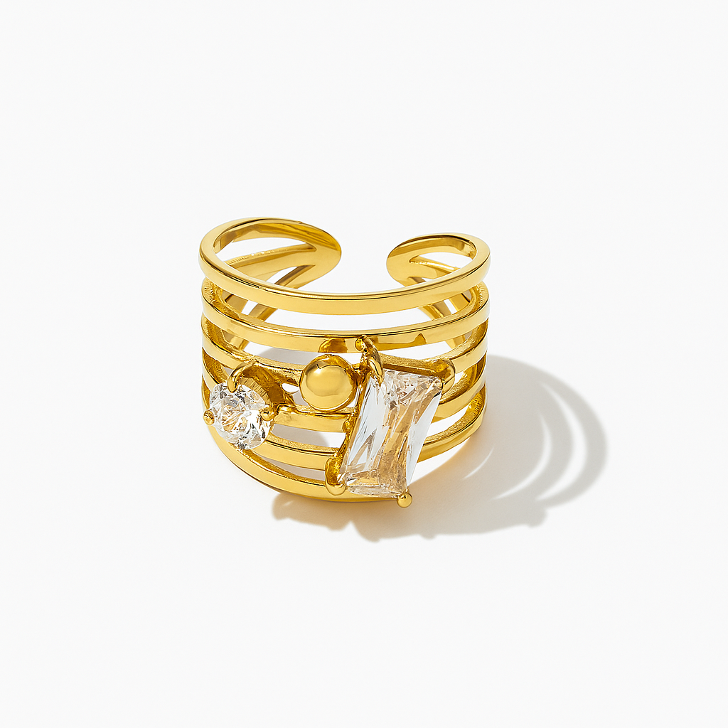 Golden Struck Ring – Bold Anti-Tarnish Gold-Plated Statement