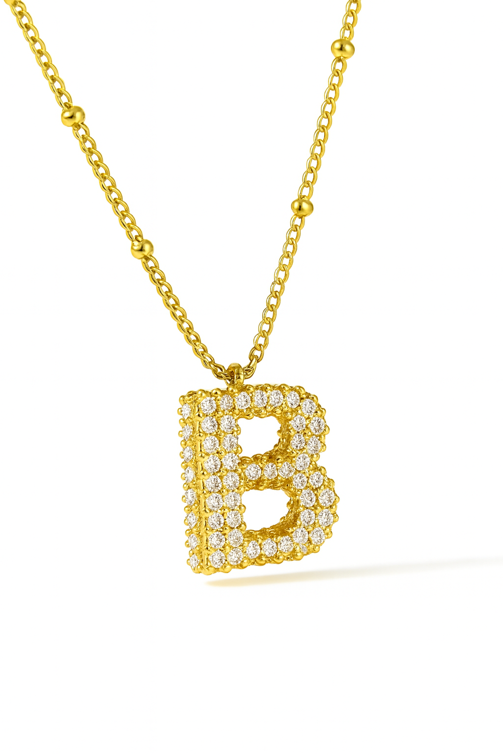 Bubble Initials Necklace – Gold-Plated Anti-Tarnish Crystal Letter Pendant