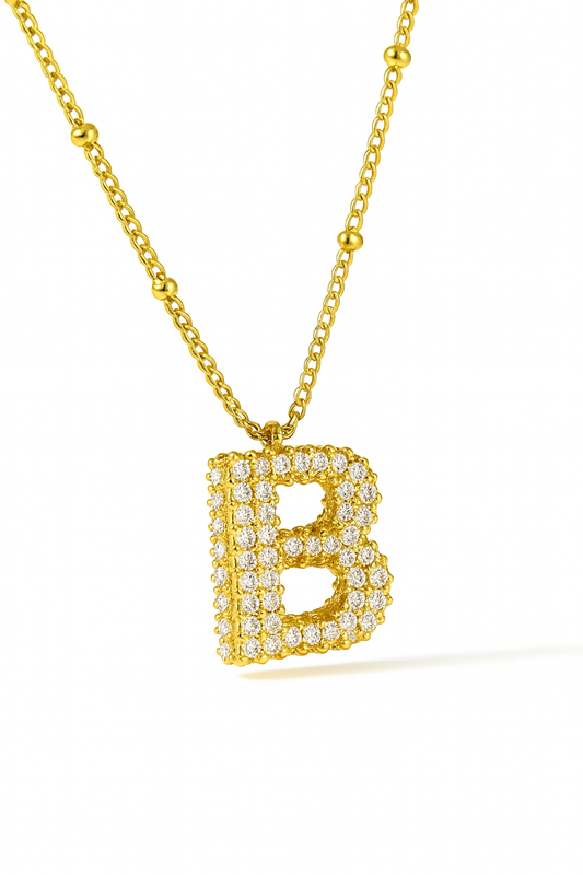 Bubble Initials Necklace – Gold-Plated Anti-Tarnish Crystal Letter Pendant