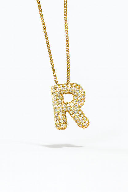 Bubble Initials Necklace – Gold-Plated Anti-Tarnish Crystal Letter Pendant