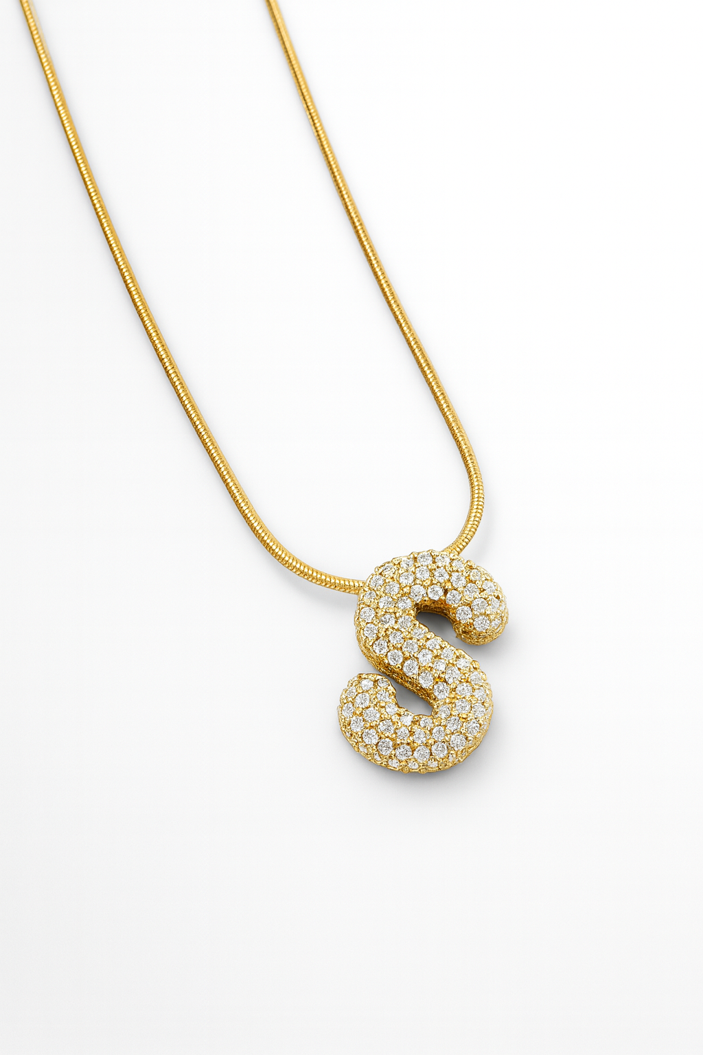 Bubble Initials Necklace – Gold-Plated Anti-Tarnish Crystal Letter Pendant