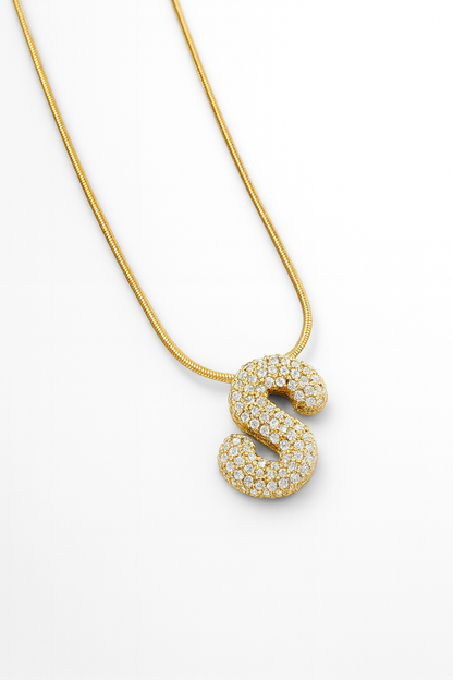 Bubble Initials Necklace – Gold-Plated Anti-Tarnish Crystal Letter Pendant
