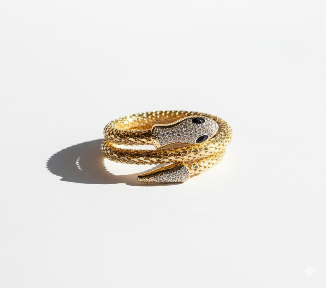 Black Snake Wrap Bracelet- Stretchable Gold-Plated Anti-Tarnish Coil Bangle