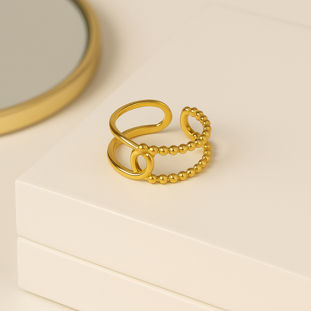 OrbitBead Ring – Sculptural Gold-Plated Anti-Tarnish Spiral